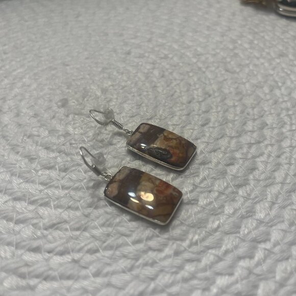 Natural BRECCIATED JASPER Handmade Sterling 925 Dangle earrings #92D - Picture 3 of 3